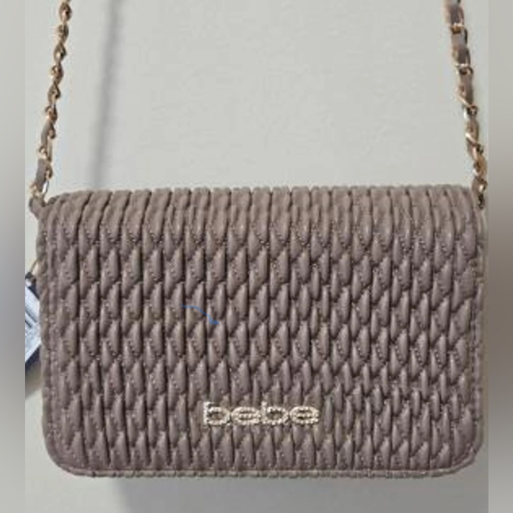bebe Quilted Taupe Crossbody Clutch with Chain Strap